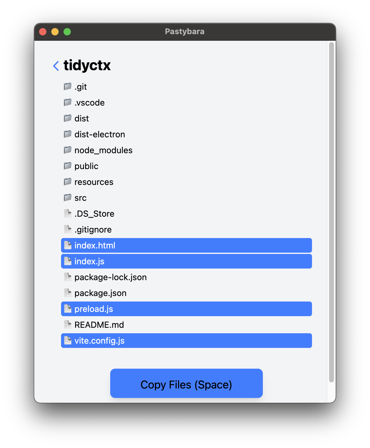 Pastybara file tree screenshot